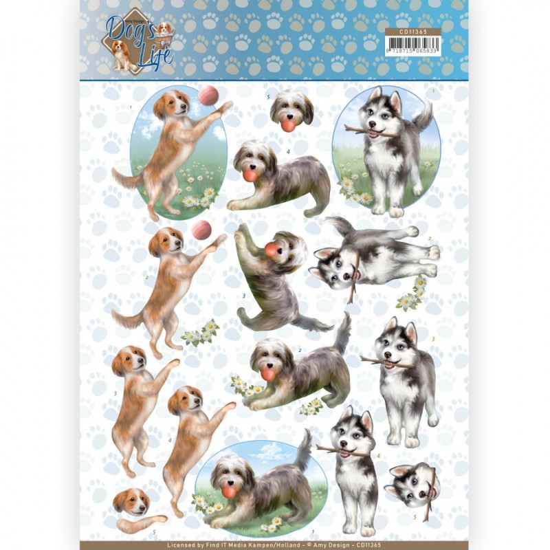 Spelende honden - Dog's Life 3D-Knipvel van Amy Design