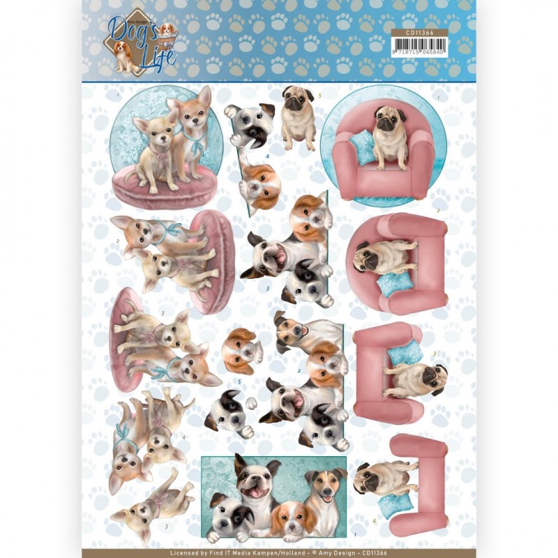 Allerlei honden - Dog's Life 3D-Knipvel van Amy Design