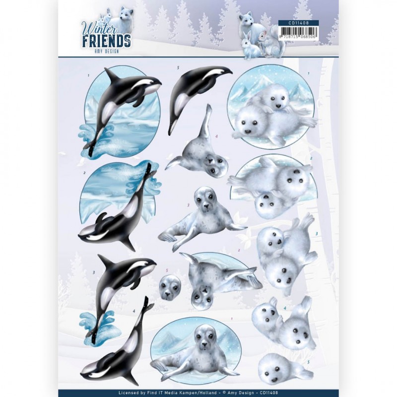Fonkelende Zeedieren  - Winter Friends 3D-Knipvel van Amy Design