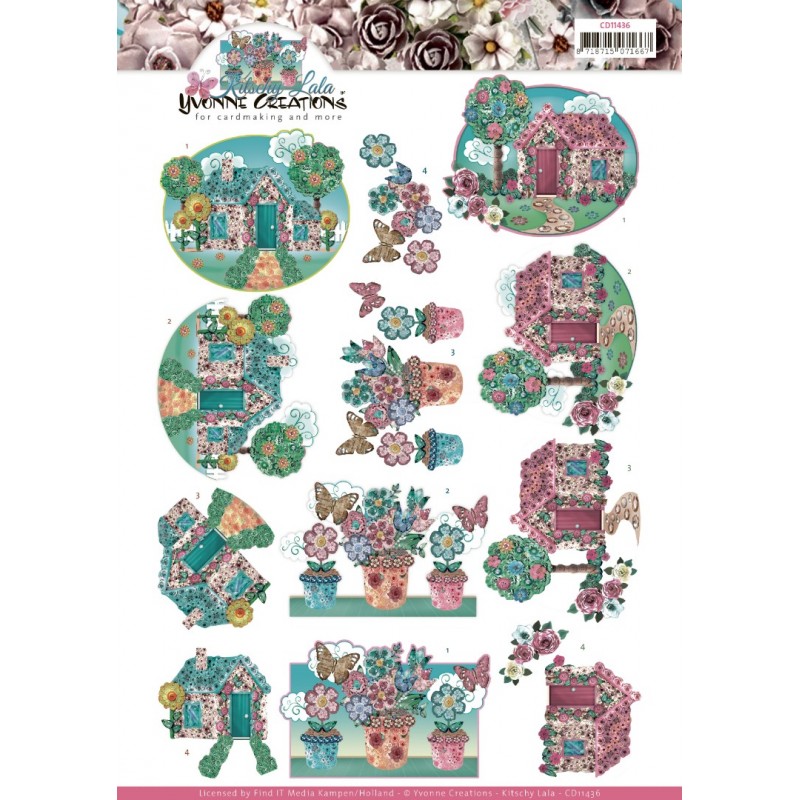 Kitschy Garden - Kitschy Lala Floral Pink - 3D-Knipvel van Yvonne Creations - Card Deco Color
