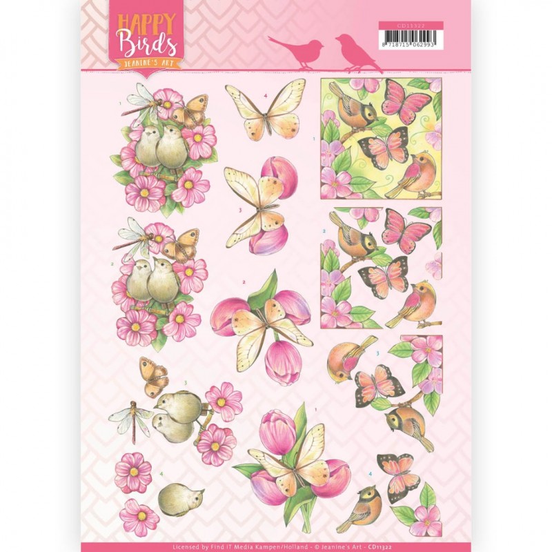 Pink Dance Happy Birds 3D-Knipvel van Jeanine's Art