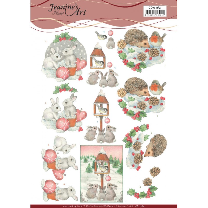 Hedgehog and Rabbits 3D Cutting Sheet by Jeanine's Art