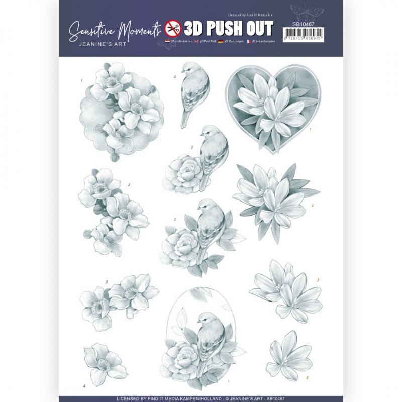 Grey Rose 3D Push Out Sensitive Moments by Jeanine's Art