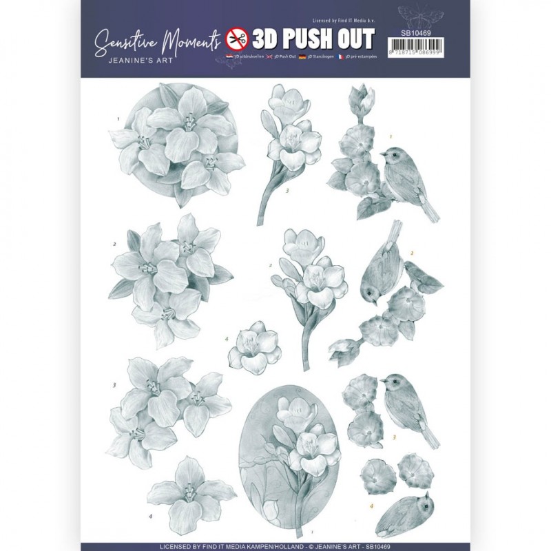 Grey Freesias 3D Push Out Sensitive Moments by Jeanine's Art