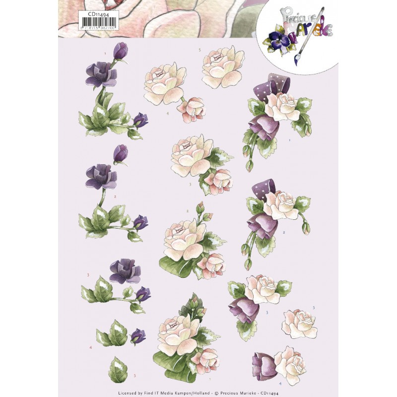 Purple Flowers 3D Cutting Sheet by Precious Marieke