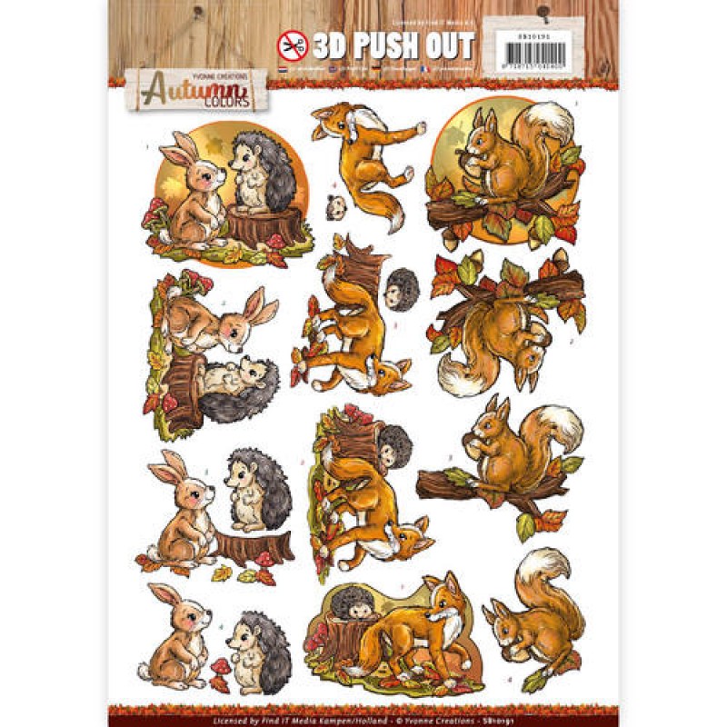 Animals Autumn Colors 3D-Uitdrukvel Push-Out Yvonne Creations