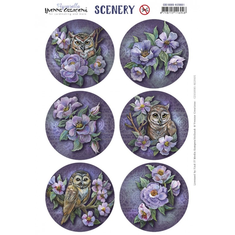 Push Out Scenery - Yvonne Creations - Aquarella - Owls and Flowers Round