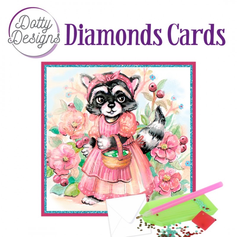 Dotty Designs Diamond aCards - Raccoon in dress