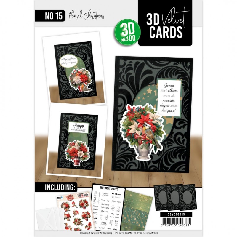 3D Velvet Cards A6 - Floral Christmas