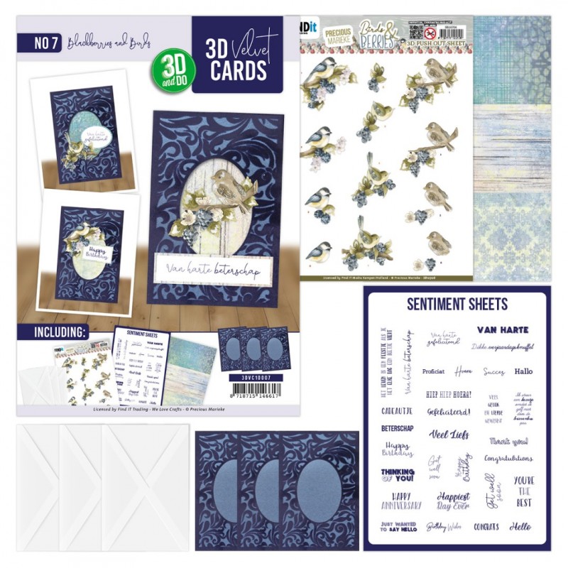 3D Velvet Cards A6 - Blackberries and Birds