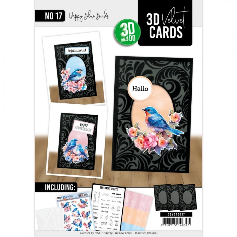 3D Velvet Cards A6 - Happy Blue Birds