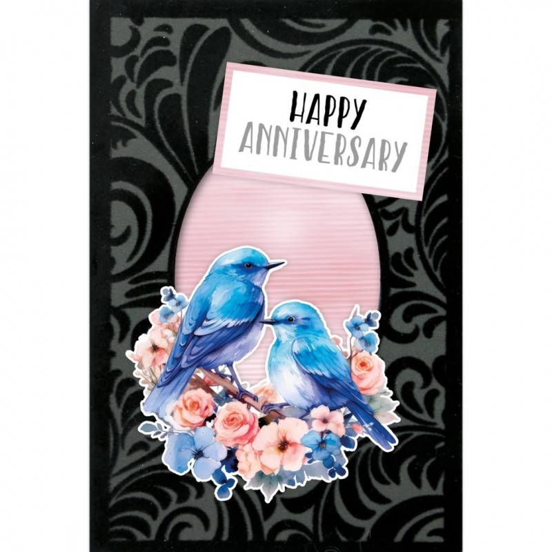 3D Velvet Cards A6 - Happy Blue Birds