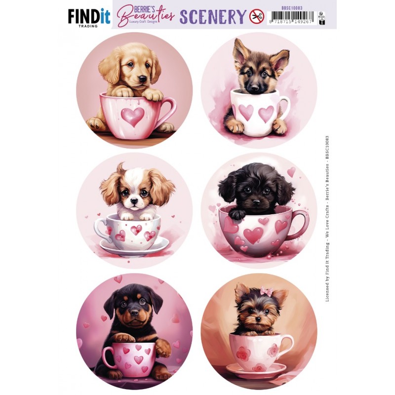 Scenery Push out - Berries Beauties - Puppy in Cup -Round
