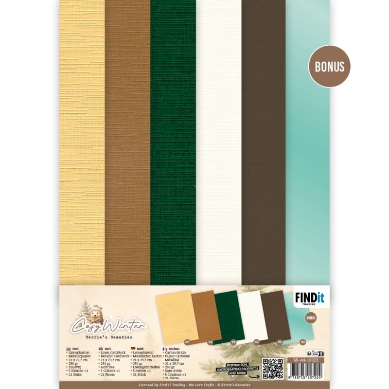 Linen Cardstock Pack - Berries Beauties - Cosy Winter - A4 Linen Cardstock Pack - Berries Beauties - Cosy Winter - A4