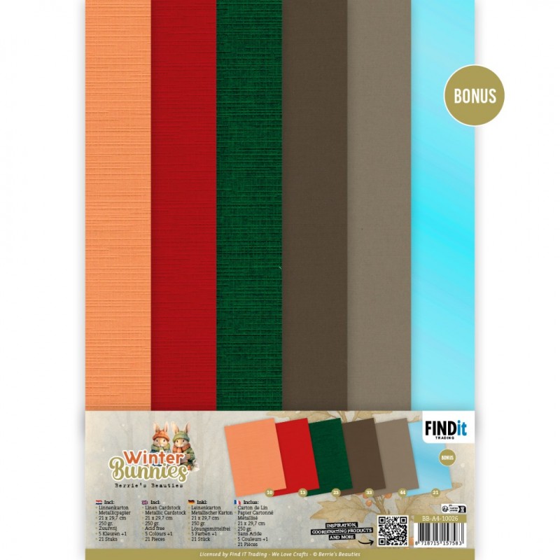 Linen Cardstock Pack - Berries Beauties - Winter Bunnies - A4 Linen Cardstock Pack - Berries Beauties - Winter Bunnies - A4