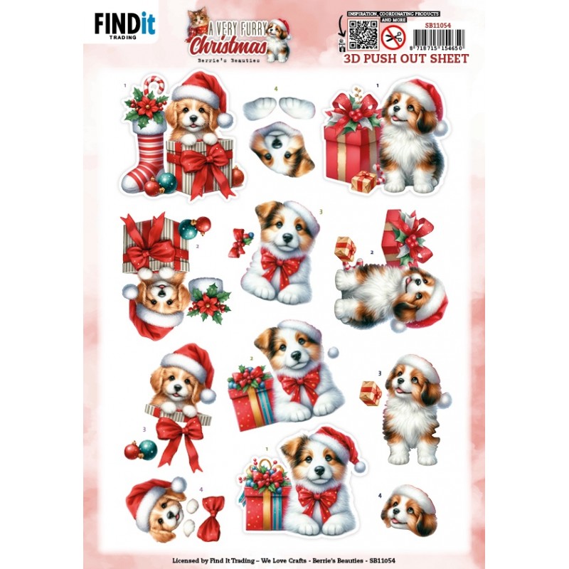 3D Pushout Sheet - Berries Beauties - A Very Furry Christmas - Puppy 3D Pushout Sheet - Berries Beauties - A Very Furry Christmas - Puppy