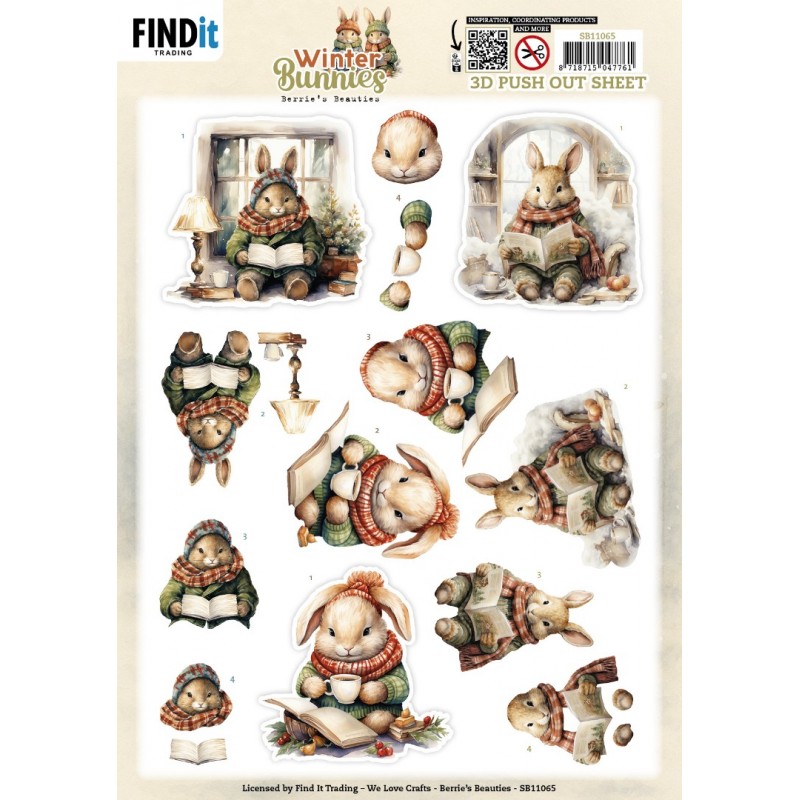3D Pushout Sheet - Berries Beauties - Winter Bunnies - Reading Bunnies 3D Pushout Sheet - Berries Beauties - Winter Bunnies - Reading Bunnies