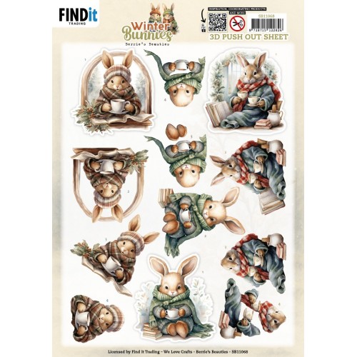 3D Pushout Sheet - Berries Beauties - Winter Bunnies - Cosy Bunnies