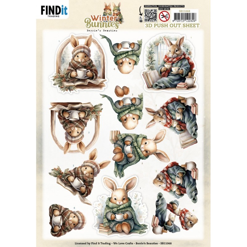 3D Pushout Sheet - Berries Beauties - Winter Bunnies - Cosy Bunnies 3D Pushout Sheet - Berries Beauties - Winter Bunnies - Cosy Bunnies