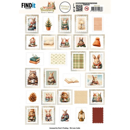 Berries Beauties - Winter Bunnies - Push Out Postage Stamp