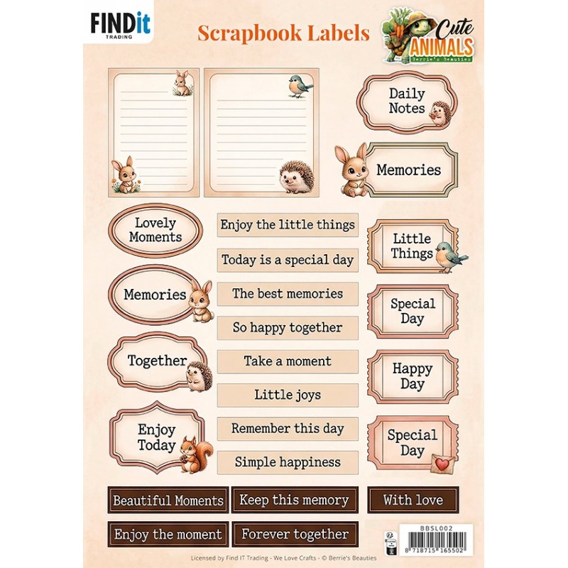 Berrie's Beauties Scrapbook Labels - Cute Animals - ENG
