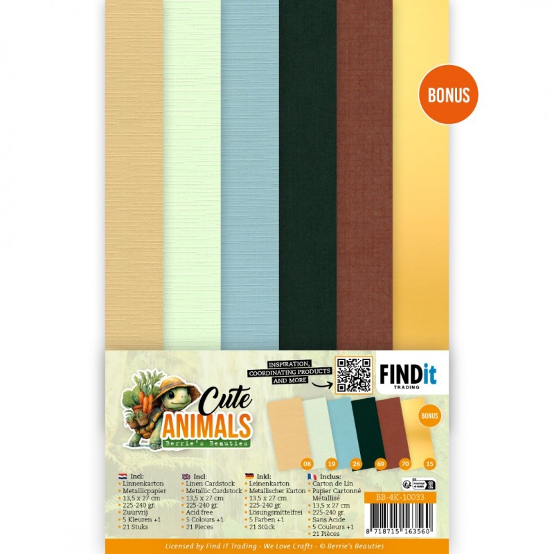 Linen Cardstock Pack - Berries Beauties - Cute Animals - 4K