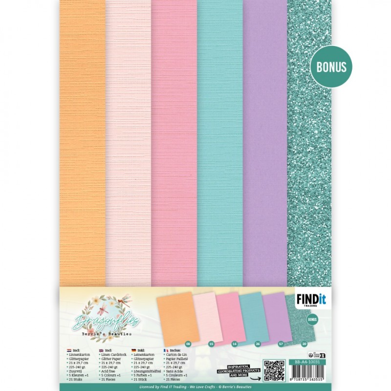 Linen Cardstock Pack - Berries Beauties - Dragonflies - A4 Linen Cardstock Pack - Berries Beauties - Dragonflies - A4